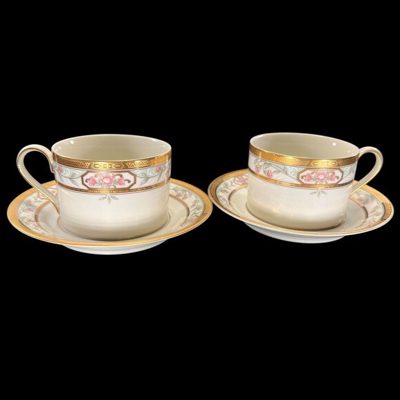 Vtg Mikasa Merrick Cup and Saucer Set Of 2 L5517 Floral Gold Trim Japan - Picture 2 of 12